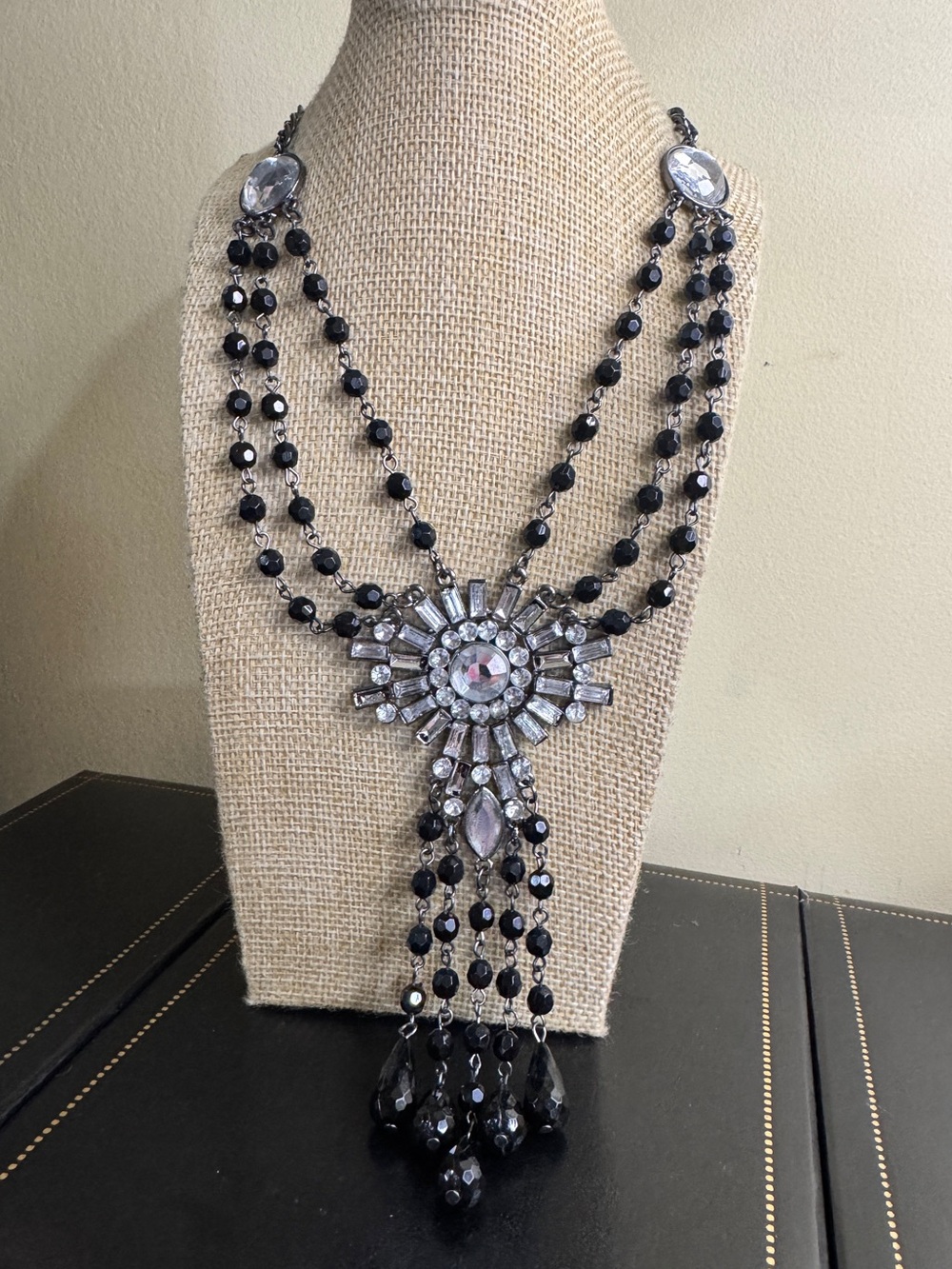 Black Crystal Statement Necklace - Unbranded